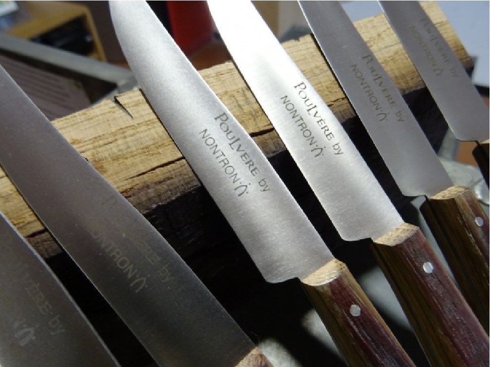 Yatagan office knives with Barrel Oak Handles signed the Coutellerie Nontronnaise